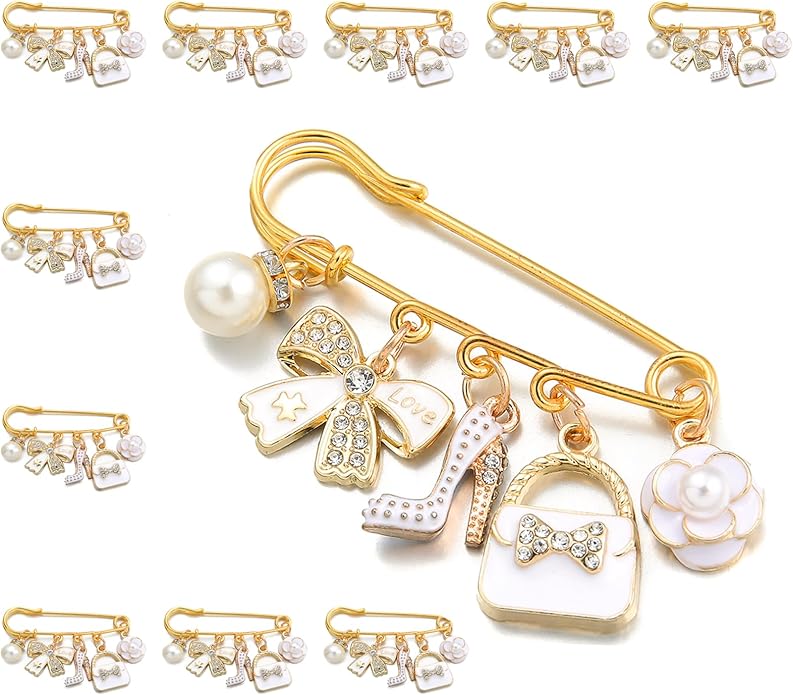 PHAETON 10PCS Elegant Retro Women Brooch Pin with Butterfly Bow, High-heel Shoes, Handbag, Flower, Pearl Pendant for Women Girls Gift