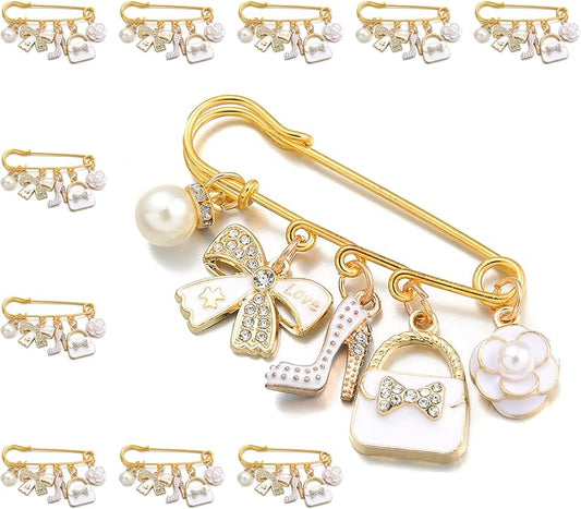 PHAETON 10PCS Elegant Retro Women Brooch Pin with Butterfly Bow, High-heel Shoes, Handbag, Flower, Pearl Pendant for Women Girls Gift