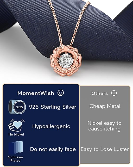 MomentWish Necklace for Women, Sparkling Gift for Her, 1Carat Moissanite Heart Pendent for Her, 925 Sterling Silver Dance Necklace for Anniversary Christmas Valentines