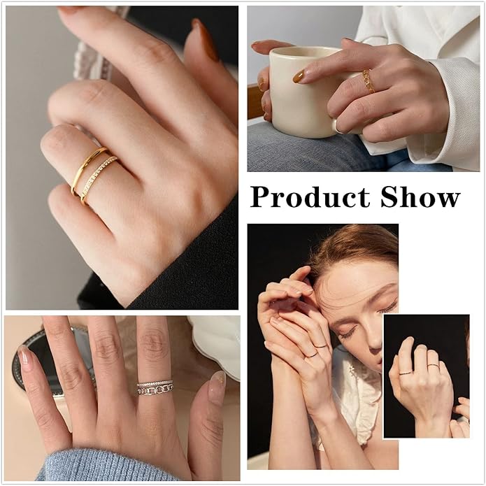 Honsny 14K Gold Plated Stacking Rings Set for Women, Stackable Knuckle Thumb Rings Thin Dainty Silver Rings for Women Wedding Eternity Band Simple Rose Gold Ring Size 4-11