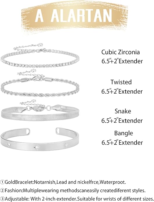 Gold Bracelets for Women 14K Gold Plated Stack Trend Bracelets Charm Paperclip Chain Cuban Link Layered Waterproof Bracelet Dainty Bracelet for Women Jewelry Gifts