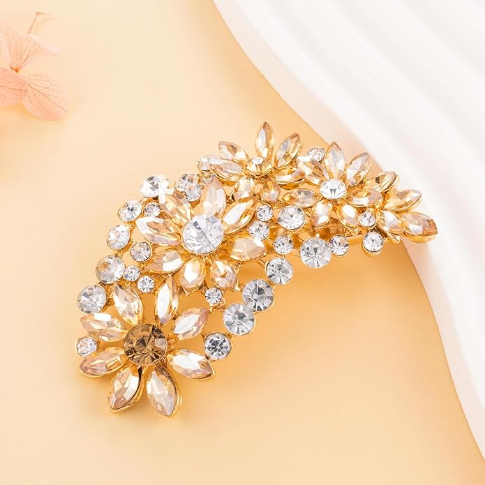 LAXPICOL Vintage Austrian Crystal Flower Leaf Bouquet Clusters Large Big Brooch Pin for Women Gold Tone