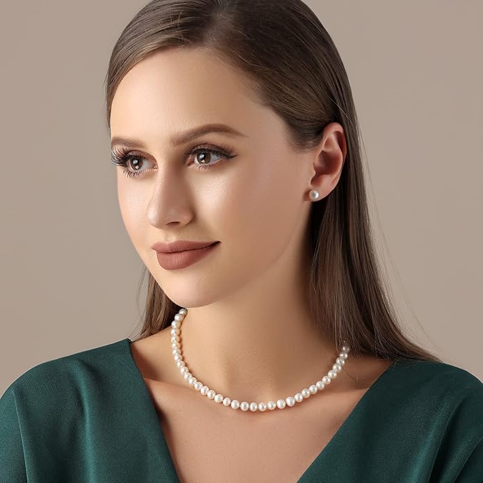 Freshwater Cultured Pearl Necklace, Real Pearl Necklace with Silver Chain and Clasp, Jewelry for Brides Wedding Gifts for Women Her Wife Sister