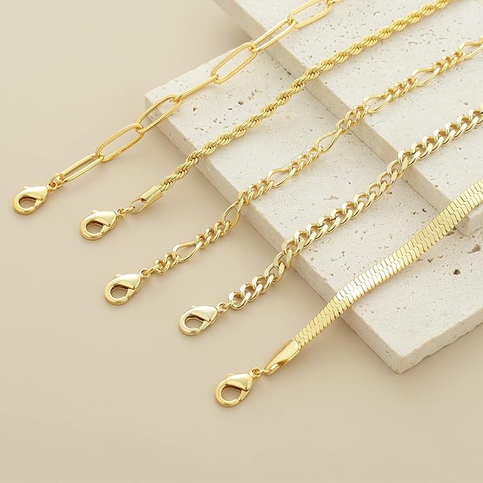 Gold Bracelets for Women Trendy,14K Gold Plated Dainty Stackable Paperclip Cuban Link Chain Bracelets, Simple Cute Cuff Bracelets Jewelry Set Adjustable 7"+2"