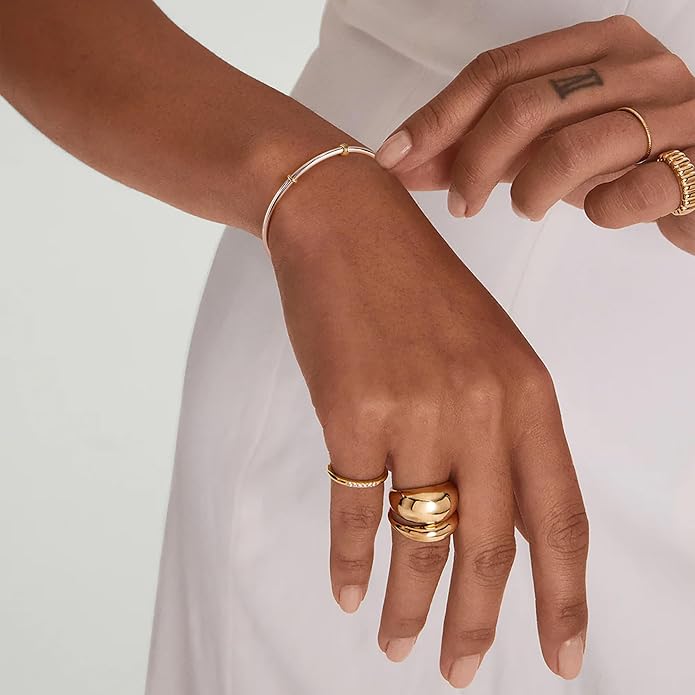 NOKMIT Triple Interlocked Stackable Bangle Bracelets for Women 3-Pack Two-Tone High Polished Stainless Steel Bangle Set Classic Plain Thin Non-Tarnish Gold&Silver