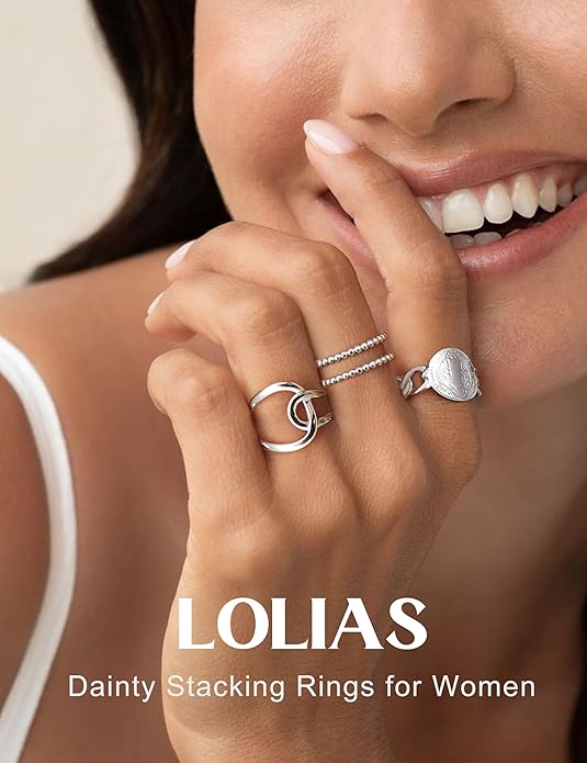 LOLIAS 16Pcs Stainless Steel Rings for Women Chunky Silver Rings Non Tarnish Stackable Ring Open Adjustable Thumb Finger Statement Rings Set