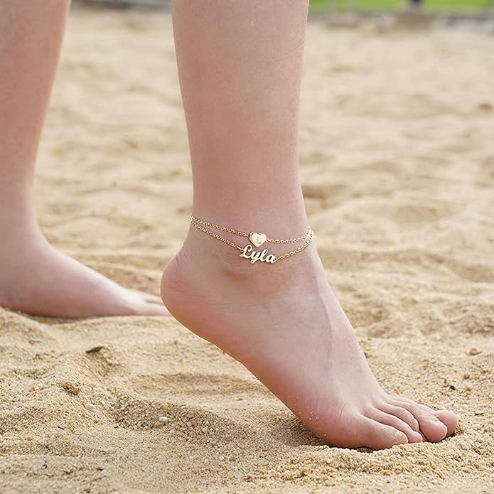 Yofair Ankle Bracelets for Women 18K Gold Plated Custom Gold Name Anklet Personalized Dainty Anklet Bracelet Summer Beach Jewelry for Women