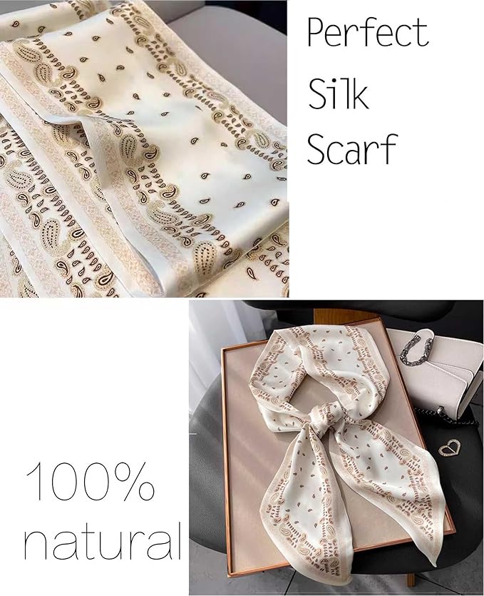 kcctoo 59" Mulberry Silk Like Head Scarf Women's Fashion Square Neck Satin Scarfs for Bag Hair Scarves Gift 59 * 5.9”