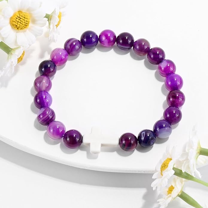 VIBILIA Cross Beaded Bracelets for Women, Inspirational Natural Heart Religious Bracelets for Women, Birthday Christian Gifts for Women on Thanksgiving Christmas Gifts