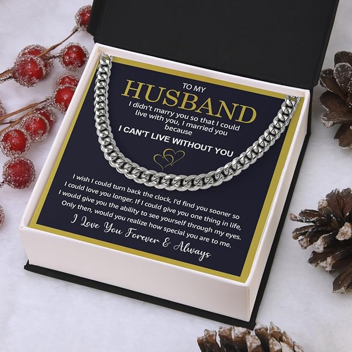 Mapileng Cuban Link Chain Necklace For Husband, Love You This Much To My Husband Classic Steel Jewelry Gift Birthday Christmas Anniversary Jewelry Gifts for Dad Brother Boyfriend Son