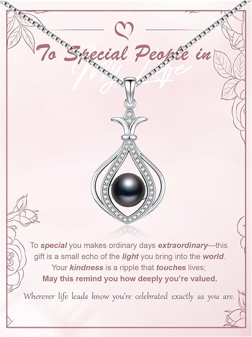 KANNSOAR Tahitian Black Pearl AAAA 18K Gold Plated Sterling Silver Trendy Pendant Necklace for Women Wife Mom Girlfriend Valentine Her Jewelry Gift for Anniversary Birthday Christmas