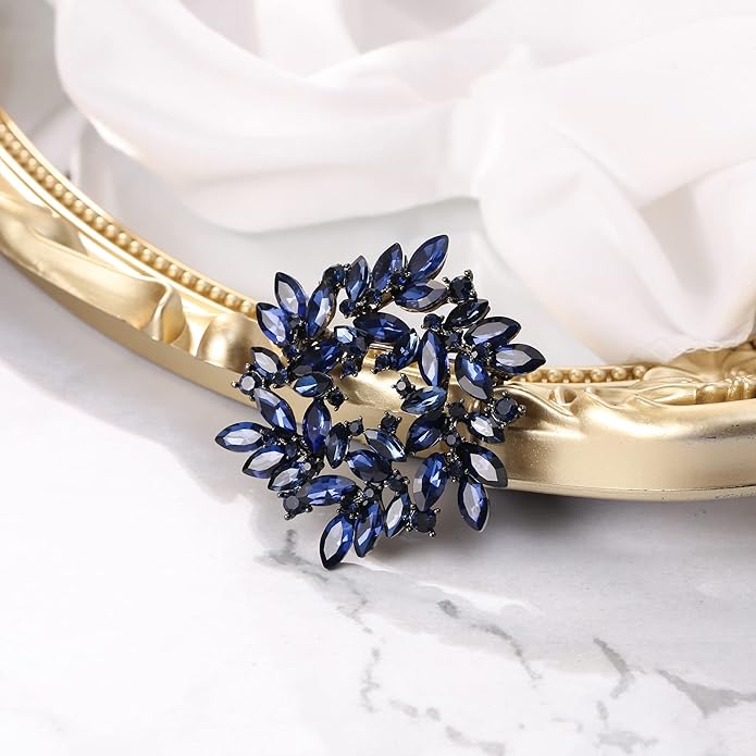 BriLove Austrian Crystal Rhinestone Elegant Flower Marquise Wreath Brooches for Women
