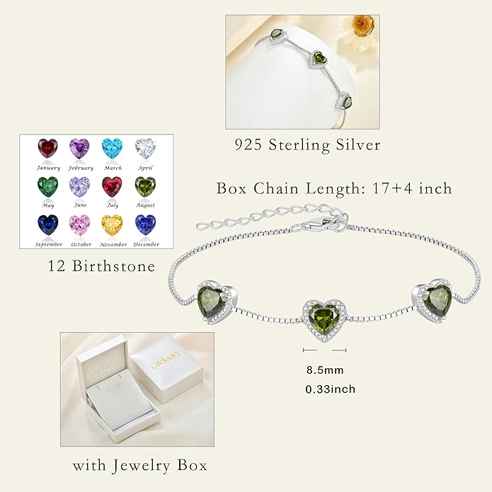 Love Heart Bracelet 925 Sterling Silver Halo Heart Birthstone Bracelet Jewelry Gifts for Women