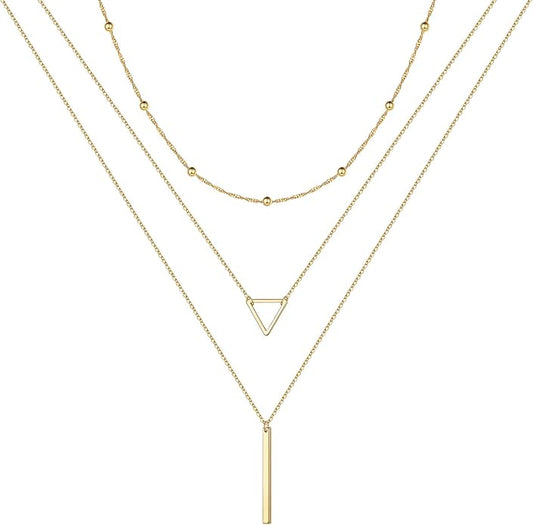 Turandoss Gold Layered Necklaces for Women - 14K Gold Plated Handmade Multilayer Bar Pearls Coin Disc Moon Butterfly Medallion Adjustable Dainty Layered Choker Necklaces for Women Jewelry