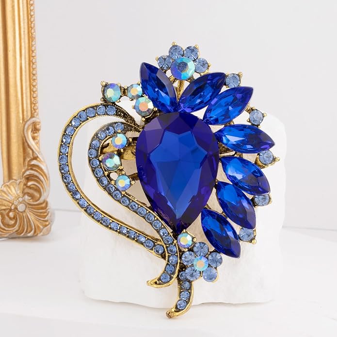 LAXPICOL Vintage Austrian Crystal Elegant Heart Flower Brooch Pin For Women Wedding Broach Pin