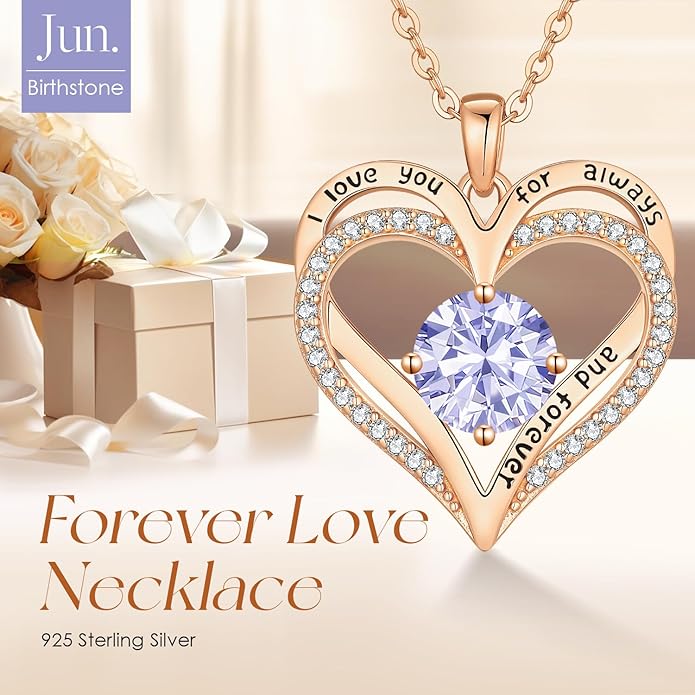 LOUISA SECRET Love Heart Birthstone Necklaces for Women, Birthday Gift for Girlfriend, Anniversary Jewelry Gift for Wife Her, 925 Sterling Silver Women Pendant Necklace, Mother's Day Christams Gift