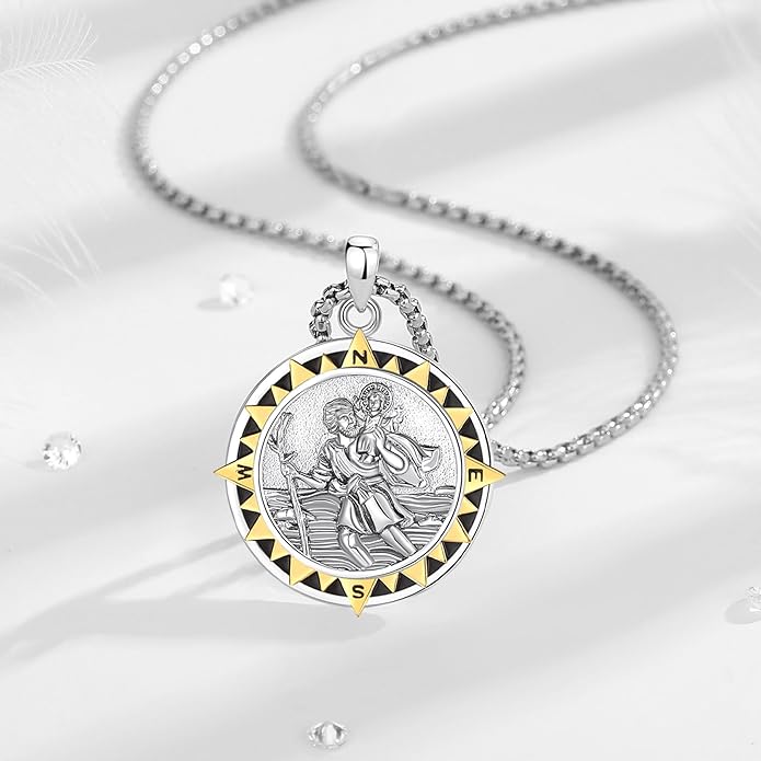 EUDORA 925 Sterling Silver St Christopher/St Benedict/St Michael/Virgin Mary/San Judas Tadeo/Good Shepherd Cross/Archangel Necklace Medal Pendant Protection Religious Amulet Jewelry For Men Women
