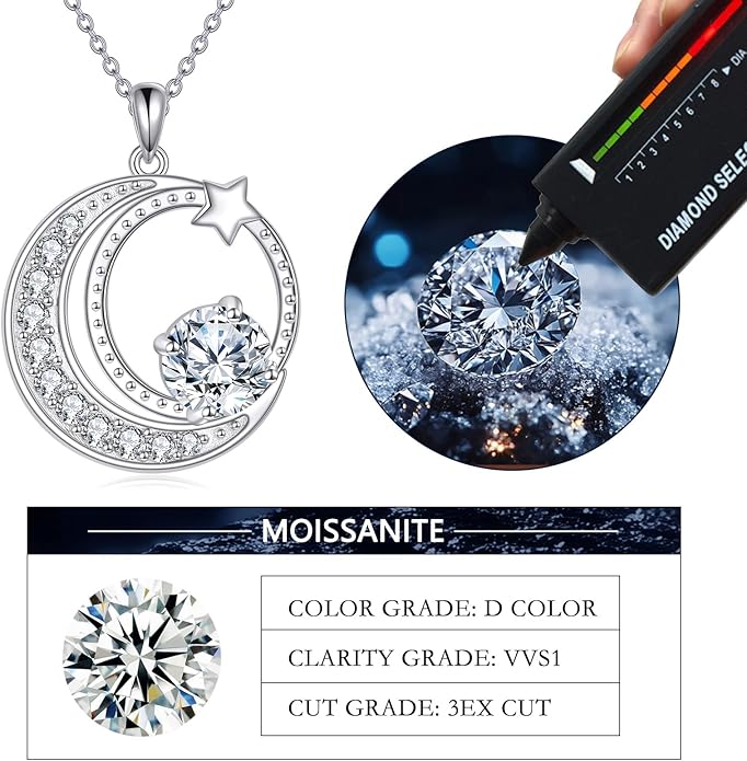 Moissanite Necklace for Women 925 Sterling Silver Eternal Pendant 1ct Lab Diamond Necklace Jewelry Gifts for Wife Girlfriend Mom