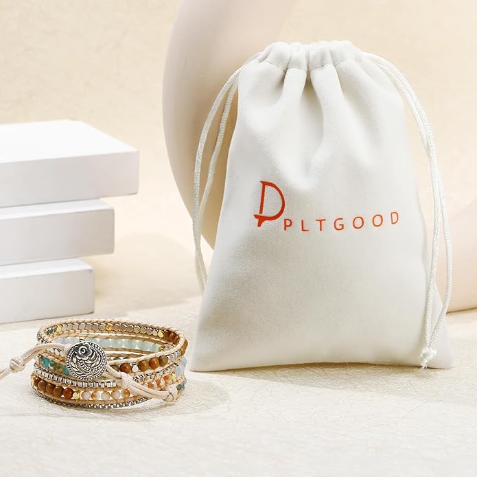 Boho 5 Wrap Bead Bracelet for Men Women - Handmade Adjustable Natural Chakras Stone Crystal Beaded Bracelets Cuff Rope Yoga Healing Bracelet Bangle Hippie Jewelry