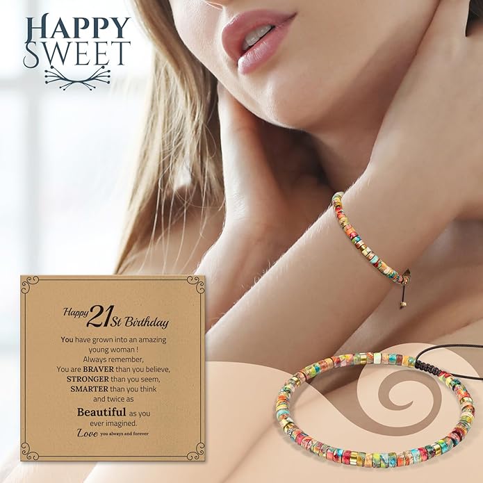 30th 40th 50th 60th 70th 80th Birthday Gifts for Women, Natural Stone Bracelet Birthday Gifts for Mom Daughter Grandma Sister Friends Coworker