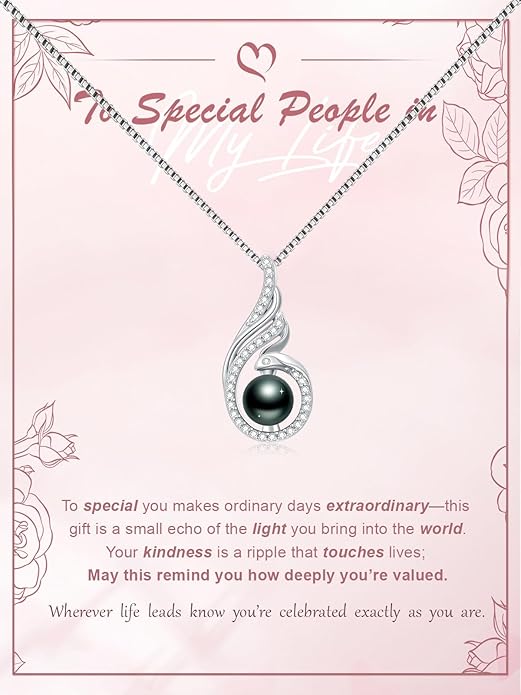KANNSOAR Tahitian Black Pearl 18K White Gold Plated Sterling Silver Heart/Infinity/Four Leaf Clover Pendant Necklace Jewelry Gifts for Women Wife Mom Girlfriend Wedding Birthday Anniversary Christmas