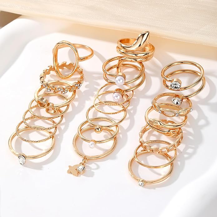 IFKM Gold Knuckle Rings Set For Women Vintage Stackable Joint Finger Midi Rings Dainty Cubic Zirconia Crystal Simple Twist Hollow Cute Rings Pack Jewelry Gift