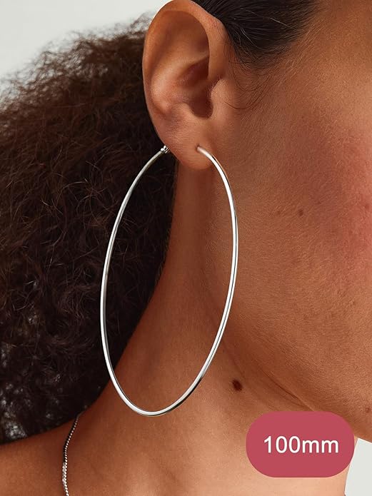 FOCALOOK 14K Gold Plated Lightweight Large Hoops| 2mm Thin Hoop Earrings for Women 30/40/50/70/100mm