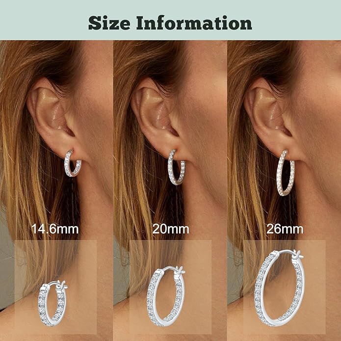 Yellow Gold Plated/925 Sterling Silver Sparkle Cubic Zirconia Hoop Earrings for Women fit Sensitive Ears 14mm/20mm/26mm Huggie/Medium/Large Hoops(with Gift Box)