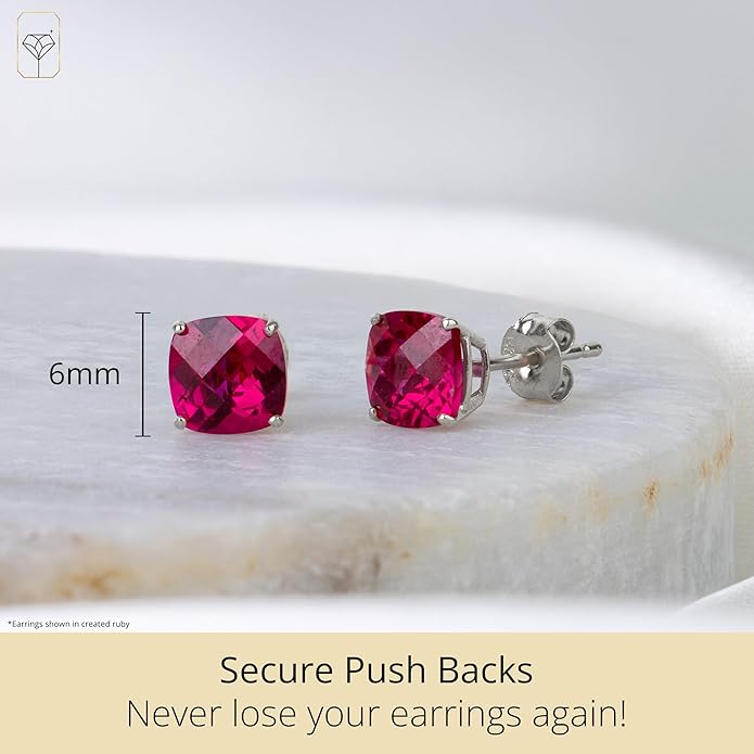 14k Gold 6MM Cushion Cut Stud Gemstone Earrings | Hypoallergenic Solitaire Gemstone Studs with 14K Gold Backs | Lightweight Birthstone Earrings with Gift Box by MAX + STONE