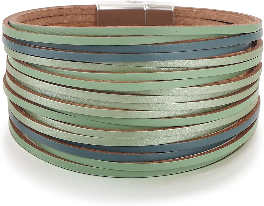 Edoneery Leather Wrap Bracelet for Women, Boho Handmade Multi-Layer Cuff with Crystal Beads Heart, Stackable Bangle Western Jewelry Gift