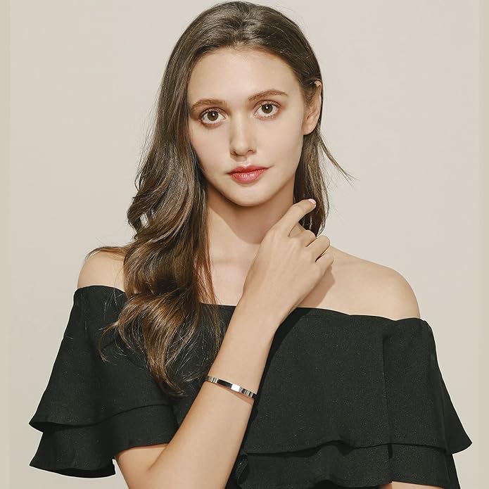TONY & SANDY Inspirational Bracelets for Women Teen Girls Personalized Gifts for Daughter Granddaughter Mom Sister Friends Stainless Steel Engraved Cuff Birthday Easter Christmas