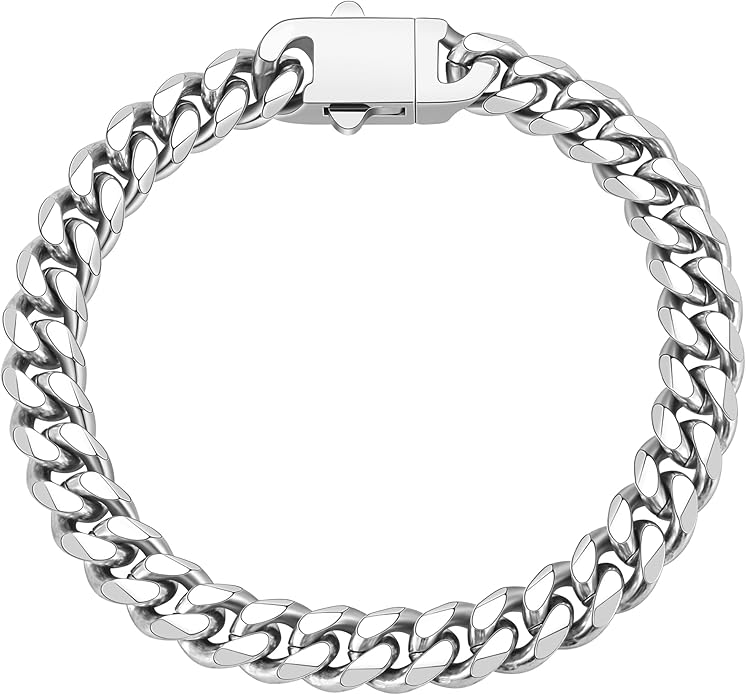 Fiusem Mens Silver Colored Bracelets for Men, Stainless Steel Cuban link Bracelet, 5mm/7mm/8mm Width, 7.1"/7.5"/7.9" Length Jewelry