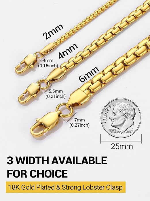 PROSTEEL Stylish Stainless Steel Round Link Chain Necklace for Men, 2mm/4mm/6mm/8mm. Silver/Gold/Black Tone, Hypoallergenic Jewelry, 14"-30", Come with Box