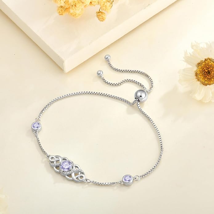 Infinity Celtic Knot Bracelet 925 Sterling Silver Birthstone Bracelet Irish Jewelry for Women