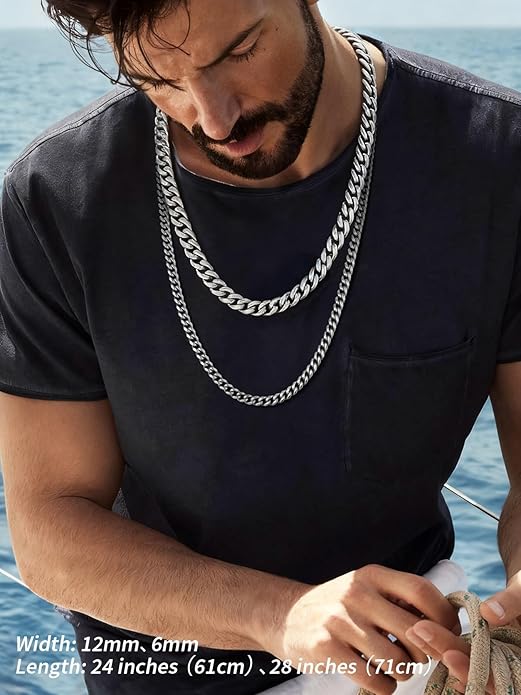 FindChic Cuban Link Chain for Men, 6/9/12mm Necklace Chain, Black/Gold Plated/Stainless Steel Necklace, Hypoallergenic & Tarnish-Proof Men's Jewelry Hip Hop Accessories, 18-30" Length Options