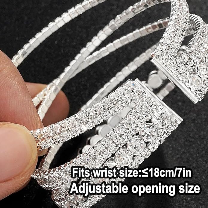 Suyi Rhinestone Bracelet for Women Silver Multilayer Cuff Bracelet Craystal Braidal Bracelets