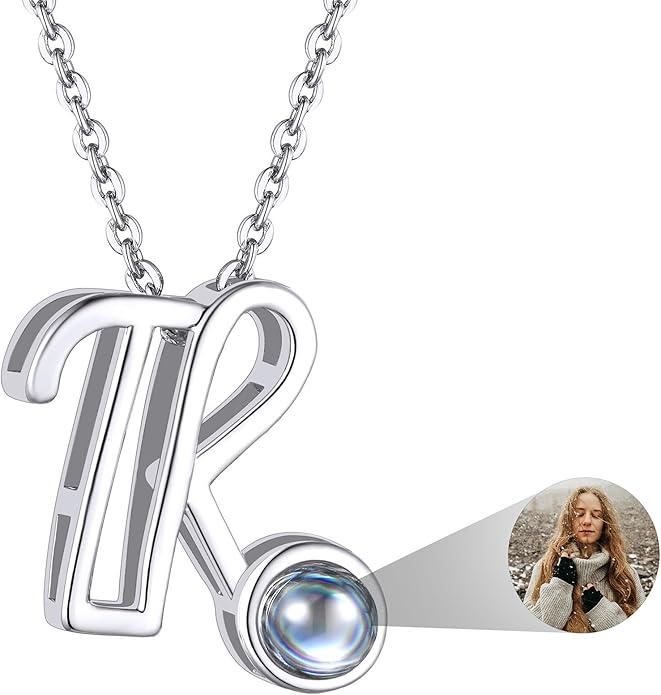 Custom4U Personalized Initial Picture Necklace for Women, Projection Necklace with Picture Inside, Gold/Silver Letter Pendant Necklace, Custom Photo Gifts for Mom Wife Birthday Valentines
