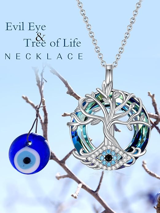 WINNICACA Sterling Silver Evil Eye Necklace Protection Crystal Pendant for Women Good Luck Vintage Evil Eye Pendant Jewelry Birthday Gifts for Women Friend Female