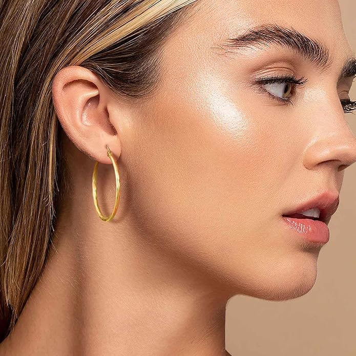 14K Gold Hoop Earrings - Large Hoop Earrings for Women - Hypoallergenic Gold Jewelry (35mm*2mm)
