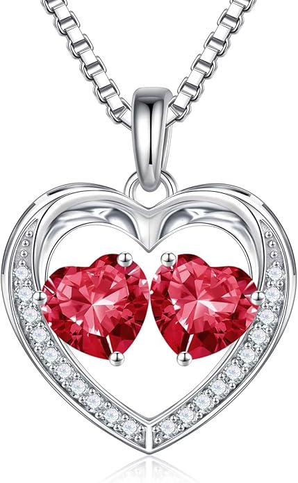Iefil Christmas Gifts for Women Wife - 925 Sterling Silver Heart Birthstone Necklace, Anniversary Birthday Gifts for Women Wife Girlfriend Mom, Birthstone Jewelry Gift for Her