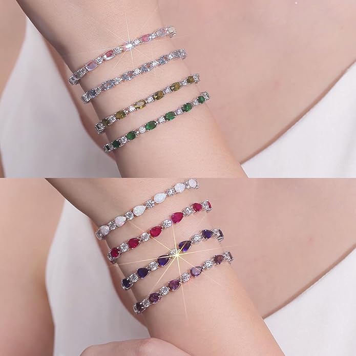 FANCIME Birthstone Tennis Bracelets Sterling Silver Bolo Tennis Bracelets Charm Fine Jewelry Birthday Gifts for Women Mom Wife Her