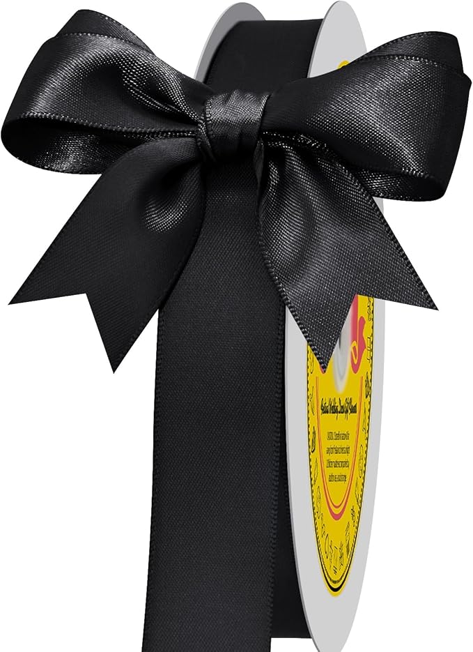 LEEQE Double Face Black Satin Ribbon 7/8 inch X 100 Yards Polyester Black Ribbon for Gift Wrapping Very Suitable for Weddings Party Hair Bow Invitation Decorations and More