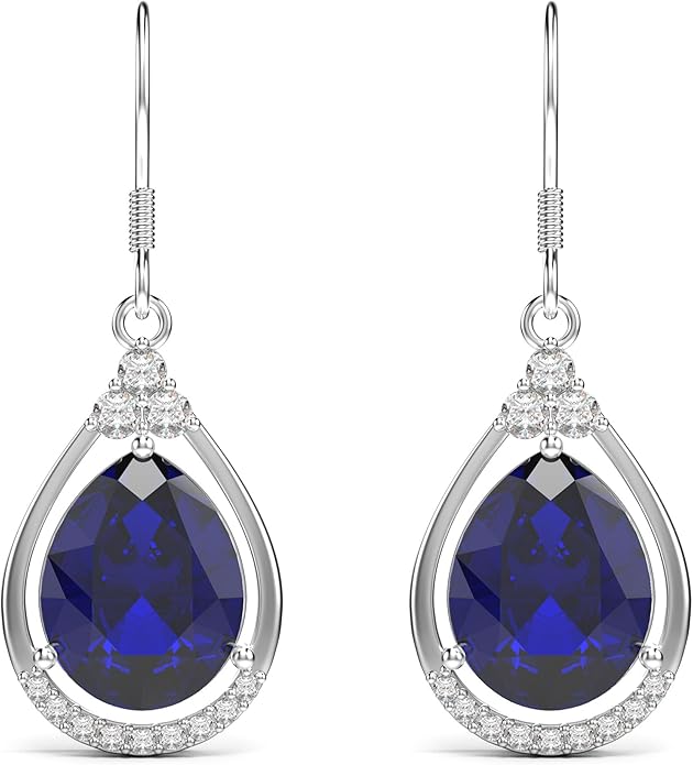 18K White Gold Plated Sterling Silver Teardrop Cubic Zirconia Drop Dangle Earrings for Women Pear Cut CZ Diamond Dangle Earrings Hypoallergenic Jewelry