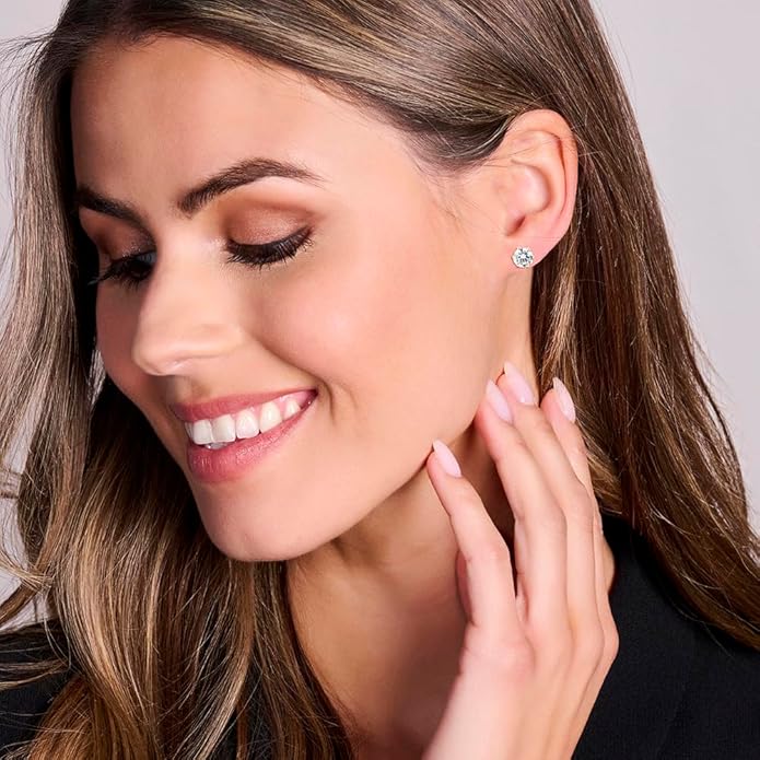 Round 14K Gold Earrings for Women in Solid 14K White Gold 585/14K Yellow Gold 585 with Ruby/Sapphire/Zirconia/Emerald Gemstones, Stud Earrings For Women,Women's Jewelry Delivered in Jewelry Box