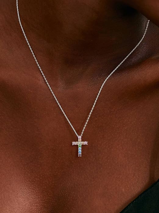 U7 Cross Necklace for Women,Silver/14K Gold Large or Small Cross Necklaces with CZ Diamond,Faith Birthday/Christmas Gift for Her Women Mother Daughter Grandmother