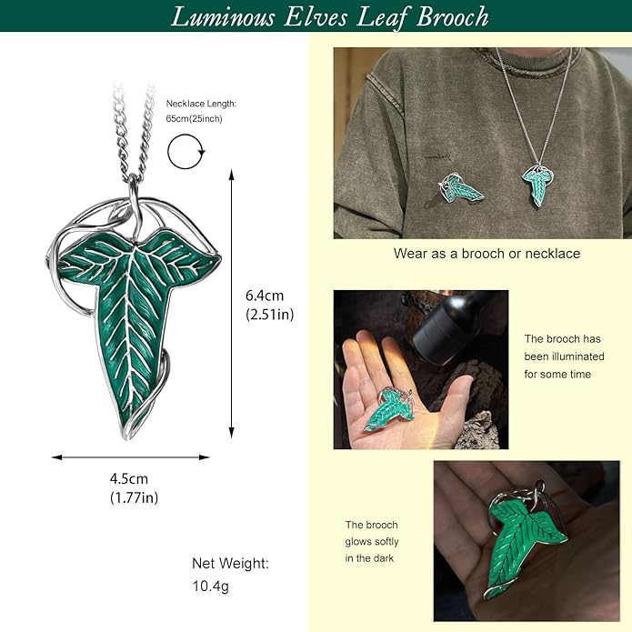 Bahamut Elegant Elven Green Tree Leaf Enamel Pins Brooch for Women Men Suit Pendant Necklace,Cloak Clasp Brooches Cosplay Jewelry