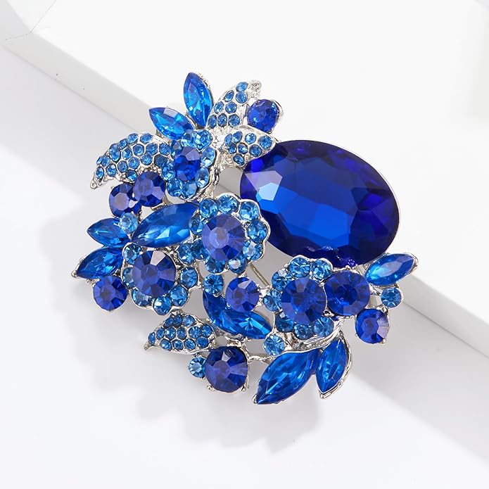 EVER FAITH Rhinestone Crystal Party Flower Leaf Vine Brooch