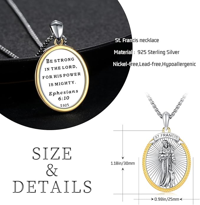 Taioiat Saint Necklace 925 Sterling Silver St Necklace Amulet Pendant Jewelry Religious Gift for Men Women