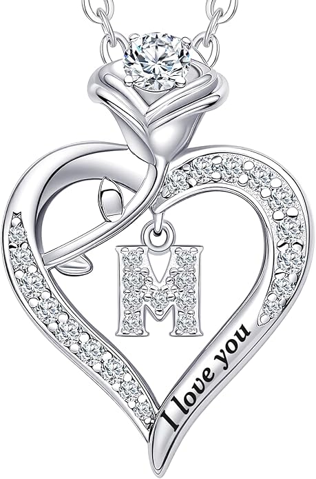 DWWGE Rose Heart Pendant Necklace Gifts for Wife, Engraved 'I love you' Gift for Wife Girlfriend, Anniversary Birthday Eternity Jewelry Present for Women, Moissanite Necklace Gift for Her