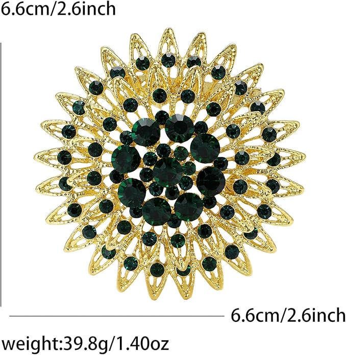 Vintage Rhinestone Round Flower Brooch Pin for Women,Sparkling Floral Lapel Pins Fashion Crystal Cluster Brooches Elegant Dress Accessories Christmas Wedding Jewelry